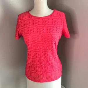 Calvin Klein Barbie Coral Pink Textured Short Sleeve Top Geometric Blouse Medium